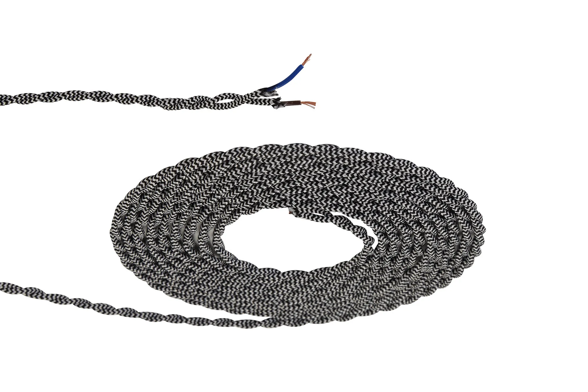 D0541  Cavo 1m Black/White Wave Braided Twisted 2 Core 0.75mm Cable